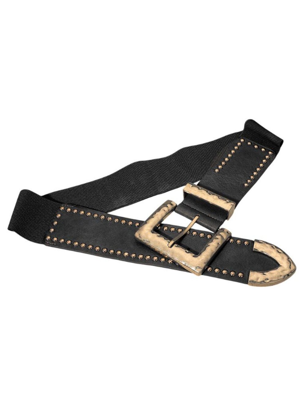 Tigerstars Black Faux Leather Hammered Metal Buckle Studded Stretch Waist Belt - Picture 2 of 2